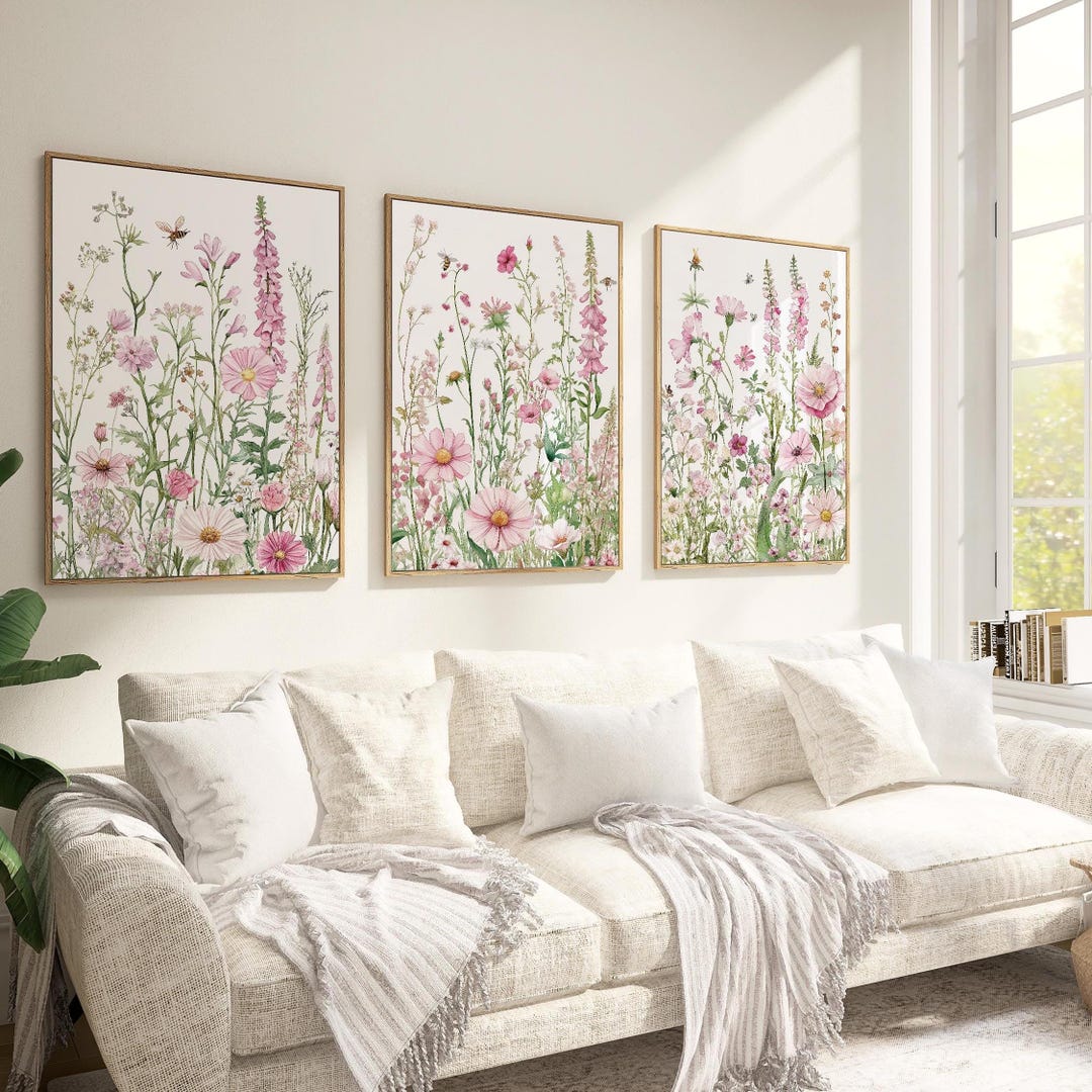 Set of 3 Pink Wildflower Prints, Wildflower Watercolor Print ...