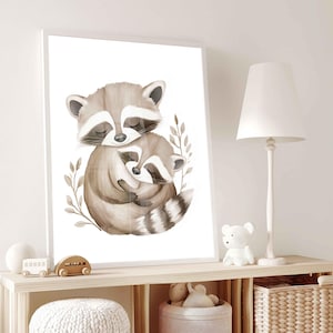 Mama & Me Raccoon, Watercolor Raccoon Art, Baby Room Decor, Nursery Wall Art, Boy Room Decor, Girl Room Decor, Digital Download, Nursery Art