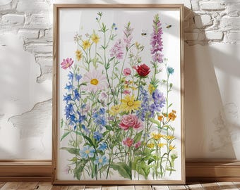 Wildflower Wall Art, Watercolor Wildflower Print, Wildflower Prints, Boho Flower Wall Art, Floral Wall Art Prints, Digital Download, Prints