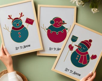 Set of 3 Christmas prints, Let it Snow, Christmas wall art, Christmas decor, Christmas prints, xmas art, holiday decor, Christmas decor