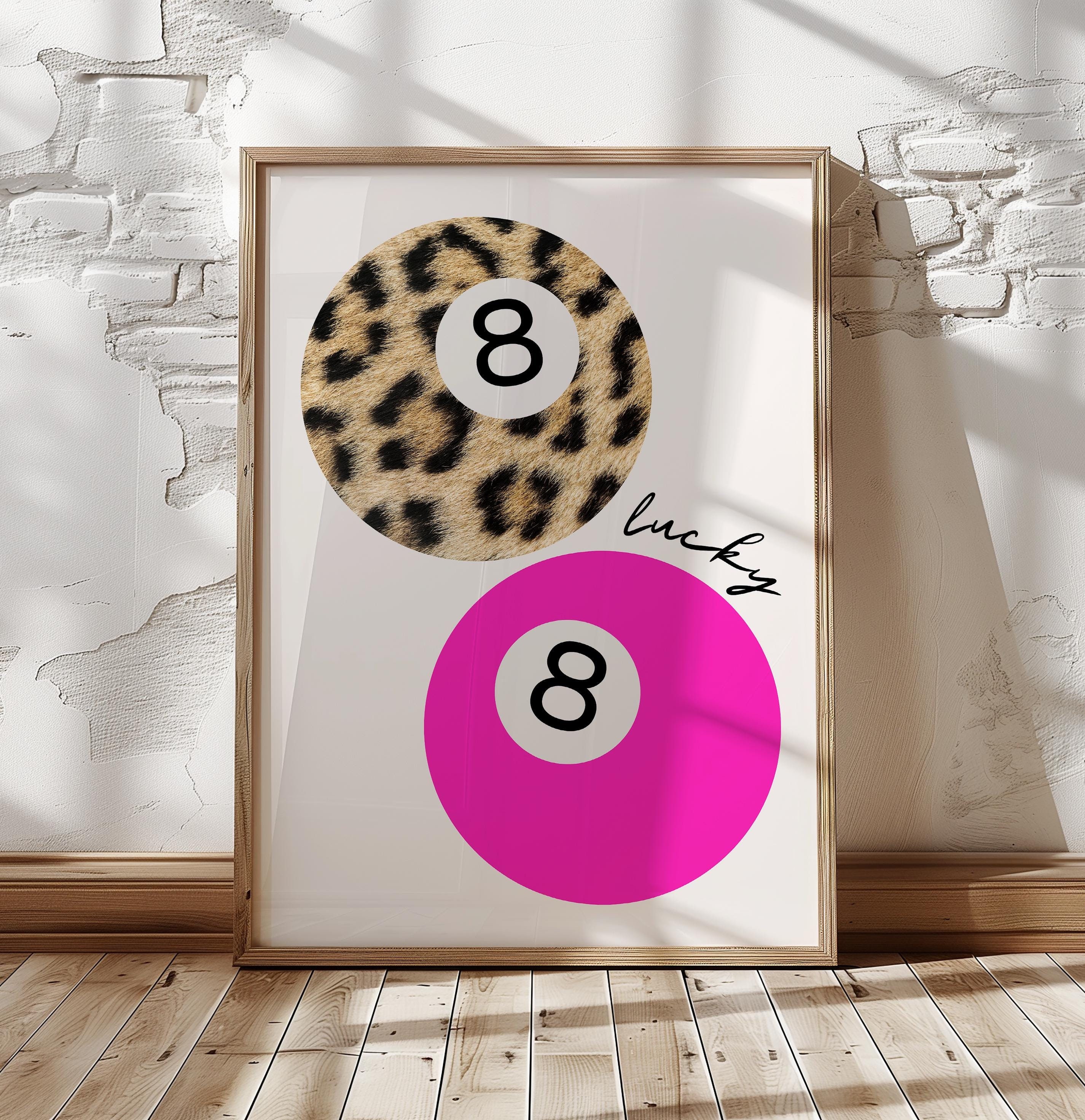 Lucky 8 Ball Leopard Print, Retro Lucky Girl Poster, Funky Y2K