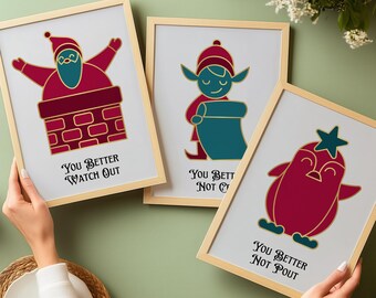 Set of 3 Christmas prints, Better Watch Out, Christmas decor, Christmas wall art, xmas prints, xmas decor, holiday decor, holiday wall art