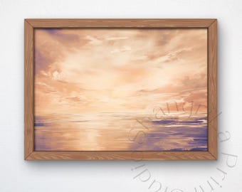 Ocean Sunset Wall Art, Abstract Seascape Digital Download, Peach and Purple Coastal Painting, Serene Beach Landscape Printable Poster