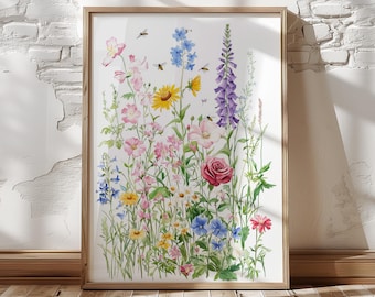 Wildflowers Wall Art, Watercolor Wildflower Print, Wildflower Prints, Boho Flower Wall Art, Floral Wall Art Prints, Digital Download, Prints