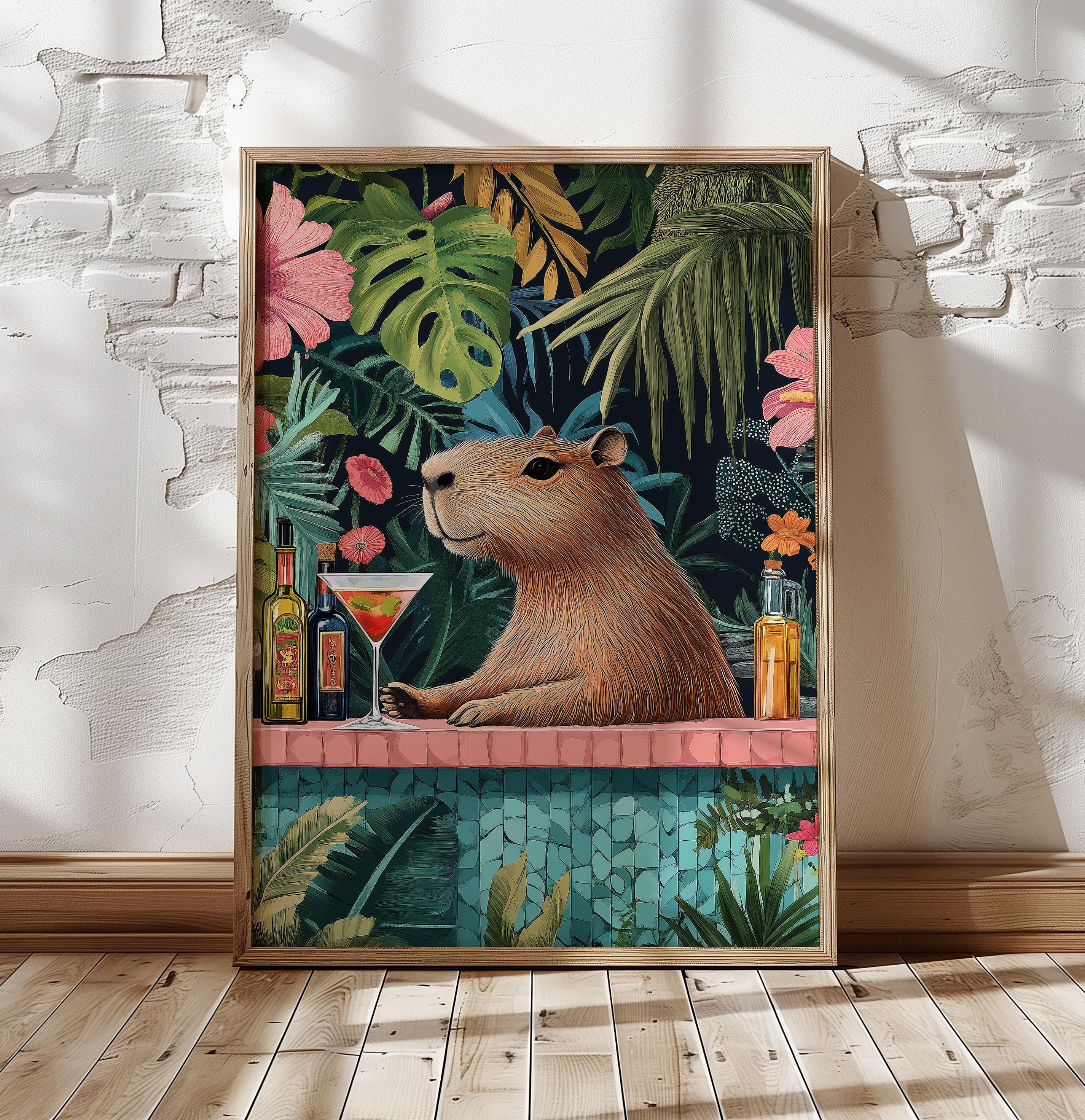 Capybara in Bar, Art Deco Capybara Kitchen Print, Kitchen Capybara Wall ...