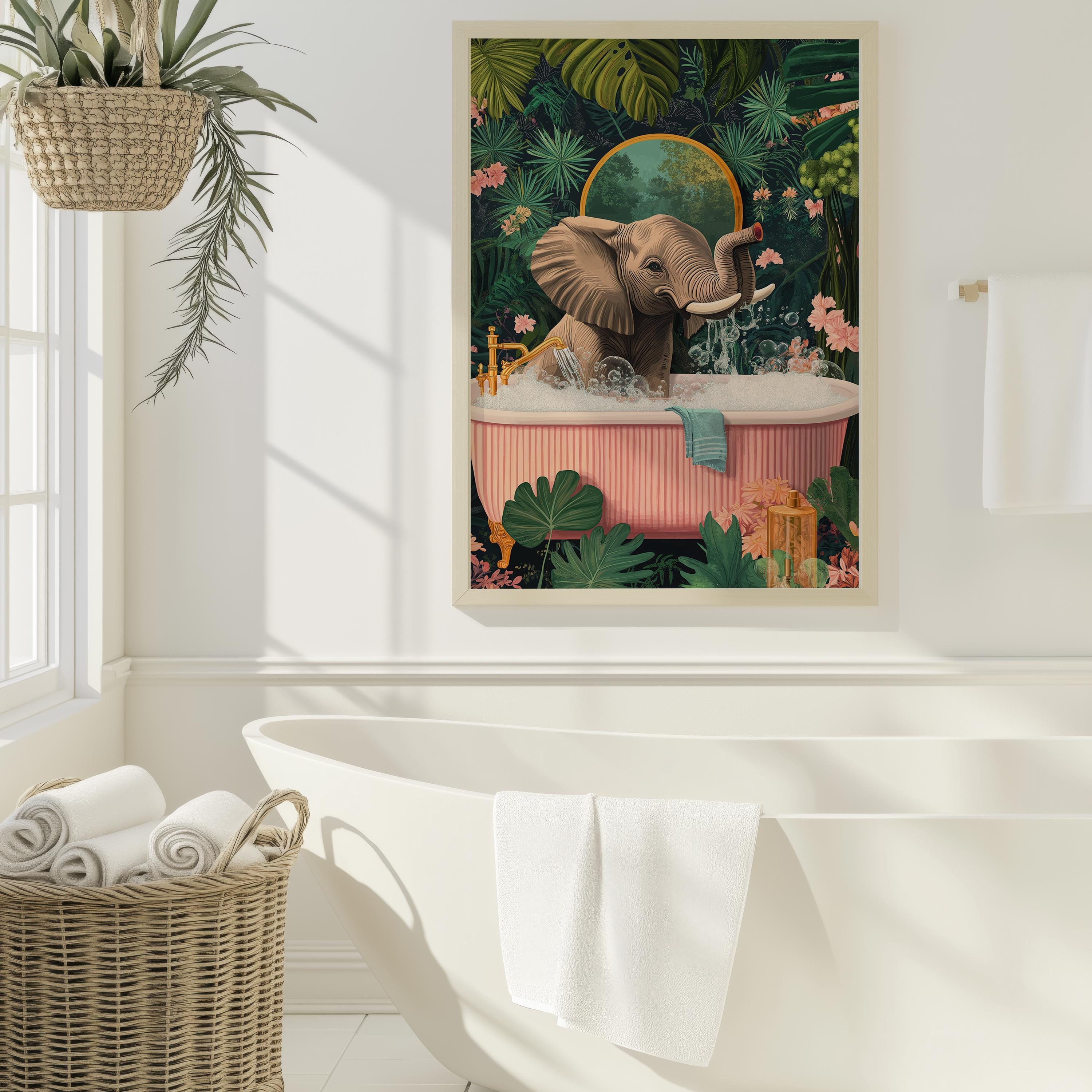 Elephant in Bathtub, Elephant Bathroom Print, Bathroom Elephant Wall ...