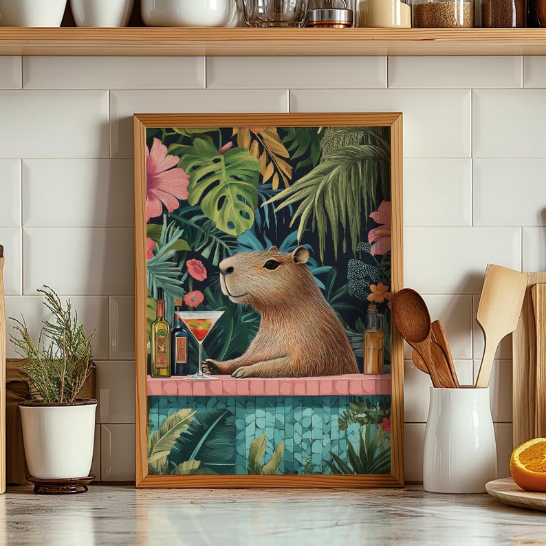 Capybara in Bar, Art Deco Capybara Kitchen Print, Kitchen Capybara Wall ...