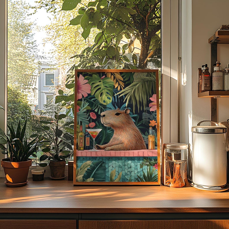 Capybara in Bar, Art Deco Capybara Kitchen Print, Kitchen Capybara Wall ...