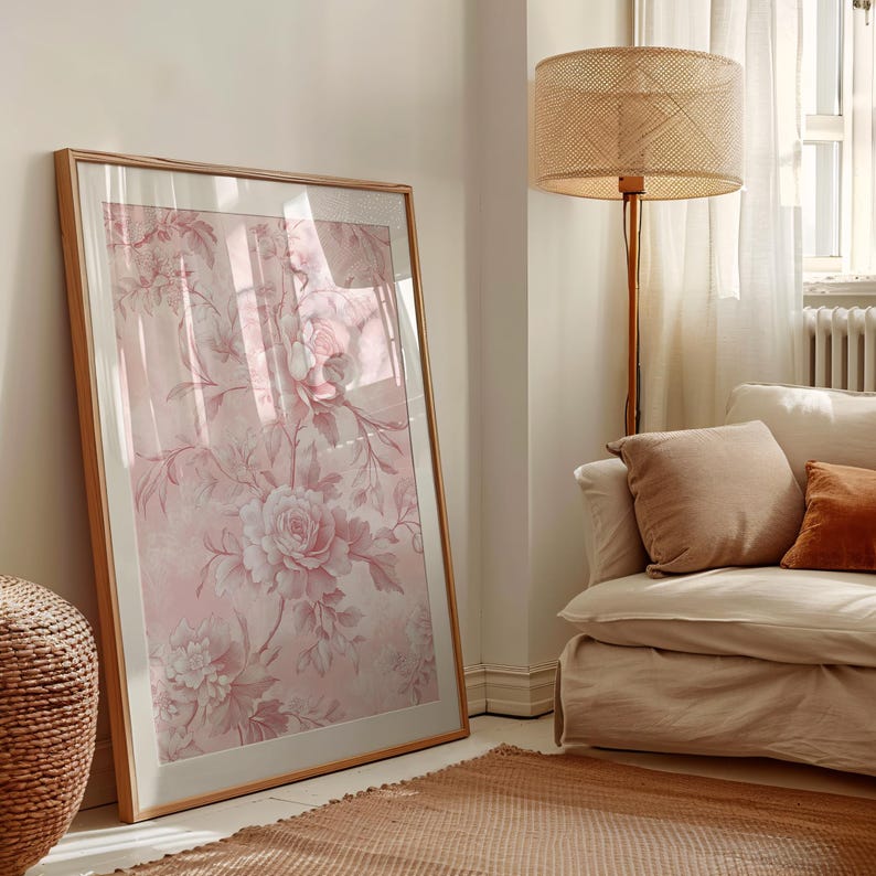 Set of 3 Pink Vintage Floral Prints, Chinoiserie Flower Wall Art ...