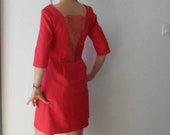 Coral cotton women's dress with floral lace by Mesketa