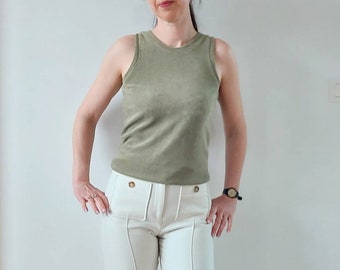 Women's summer tank top, Marcel top, terrycloth jersey, khaki top, casual trend, by Mesketa