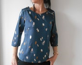 Fluid tunic blouse casual for woman printed original grey blue by Mesketa