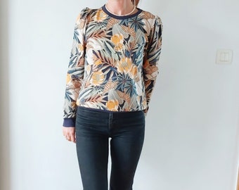 Sweatshirt imprimé femme,  molleton  manches longues ballon, motifs multicolors, original, confortable par Mesketa