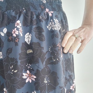 Women's long skirt, light summer cotton, check print, green and orange, elastic gathered waist, trendy, fluid, comfortable by Mesketa image 5