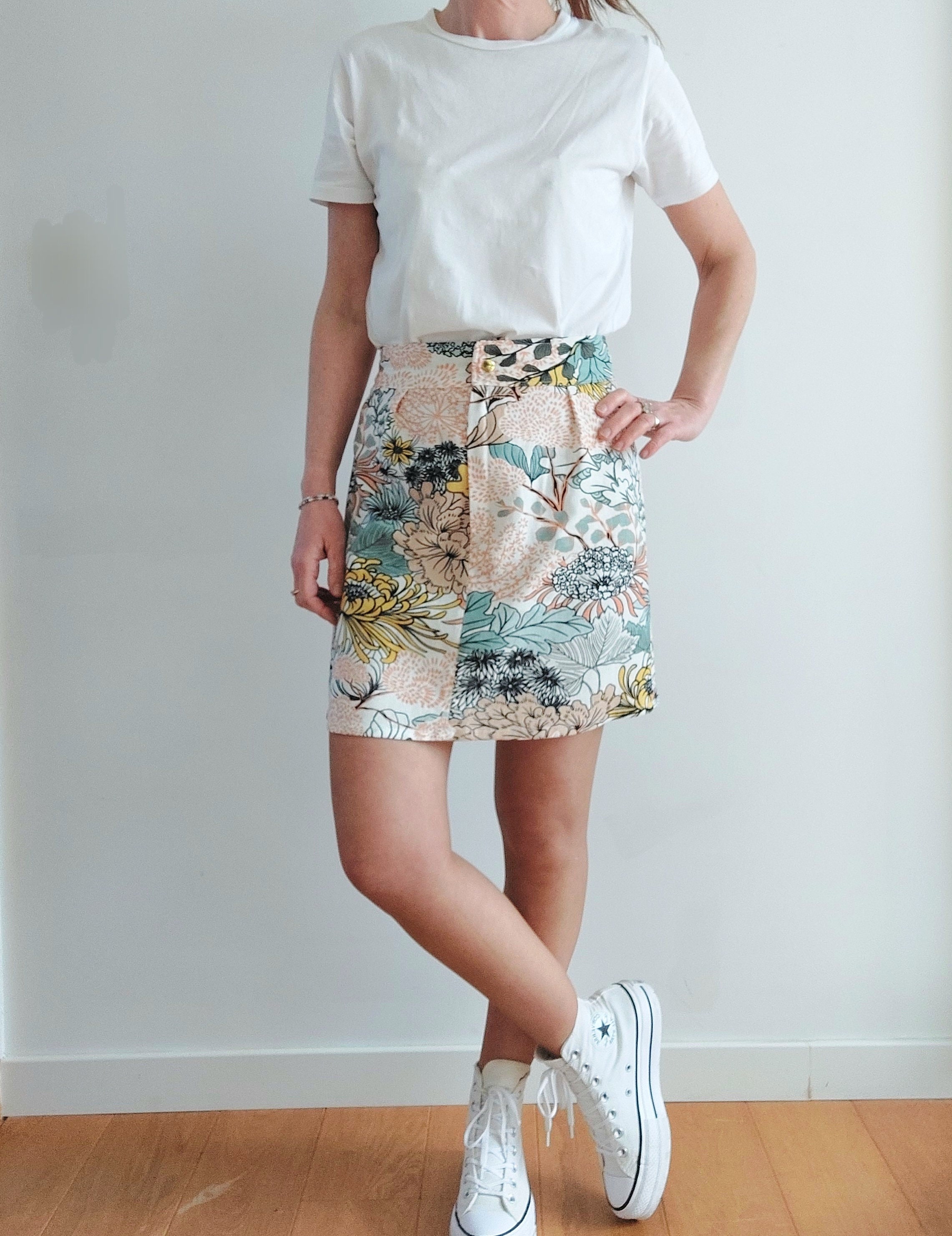 Jupe Courte Fleurie Bleue - Taille 32, Style Mini-jupe - Neuve Sans étiquettes