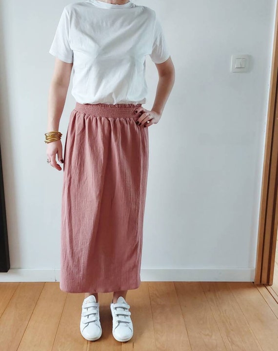 Women's Long Skirt Cotton Gauze Old Pink Elastic Waist - Etsy