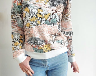 Sweatshirt imprimé femme,  molleton  manches longues ballon, motifs multicolors, original, confortable par Mesketa