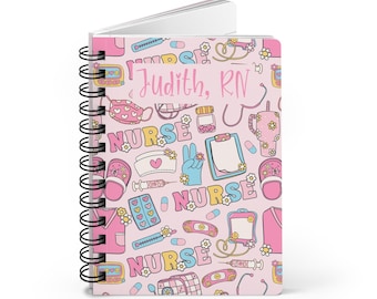 Groovy Nurse Healthcare Worker Spiral Bound Journal Personalized Notebook Custom Name Nursing Graduation Gift
