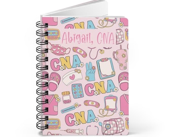 Groovy CNA Healthcare Worker Spiral Bound Journal Personalized Notebook Custom Name Nursing Assistant Appreciation Gift for Nurse Aide Tech