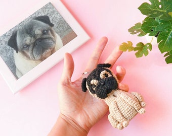 Pug amigurumi portrait pug crochet personalized gift pug dog pug keychain portrait dog pug keychain dog portrait ornament dog lover
