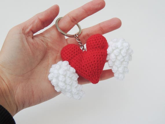 Cuore Con Ali Keychain Morbido All Uncinetto Cuore Etsy