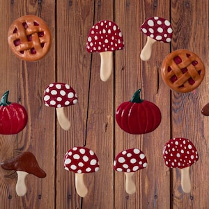 Dekorative Magnete - Pilz, Kuchen, Kürbis