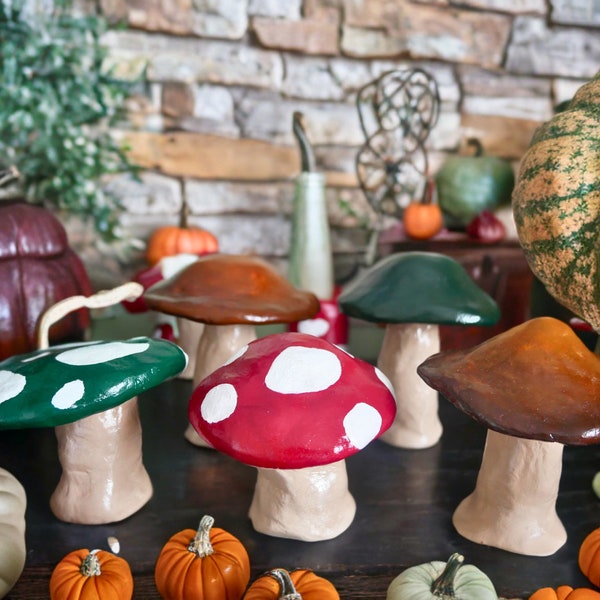 Champignon en argile pour décoration féerique - Cottage Mushroom Fairy Witch Automne Forêt