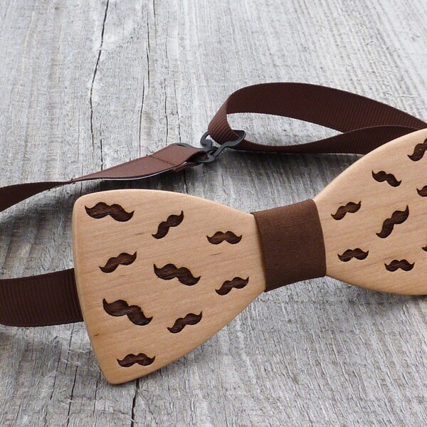 Wooden bow tie Mustache, Wood Bowtie, Gift for man, Bow tie on a gift, every day, Birthday gift, Wedding Bow Tie, Noeud papillon en boi