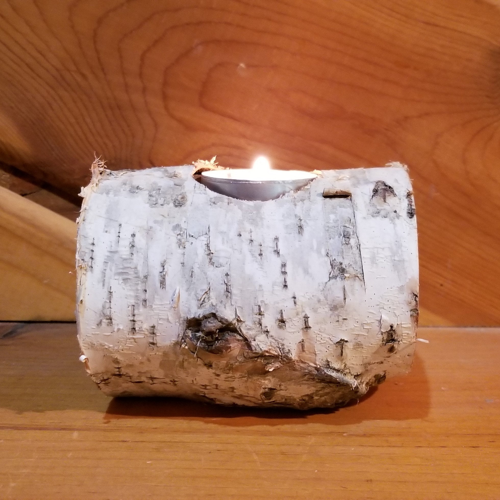 White Birch Log Tea Light Holder Candle Holder Rustic Candle Etsy