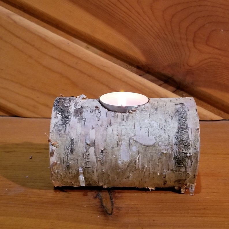 White Birch Log Tea Light Holder Candle Holder Rustic Candle Etsy
