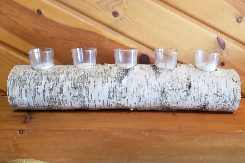 White Birch Log 5 Votive Holder White Birch Log Tea Light Etsy