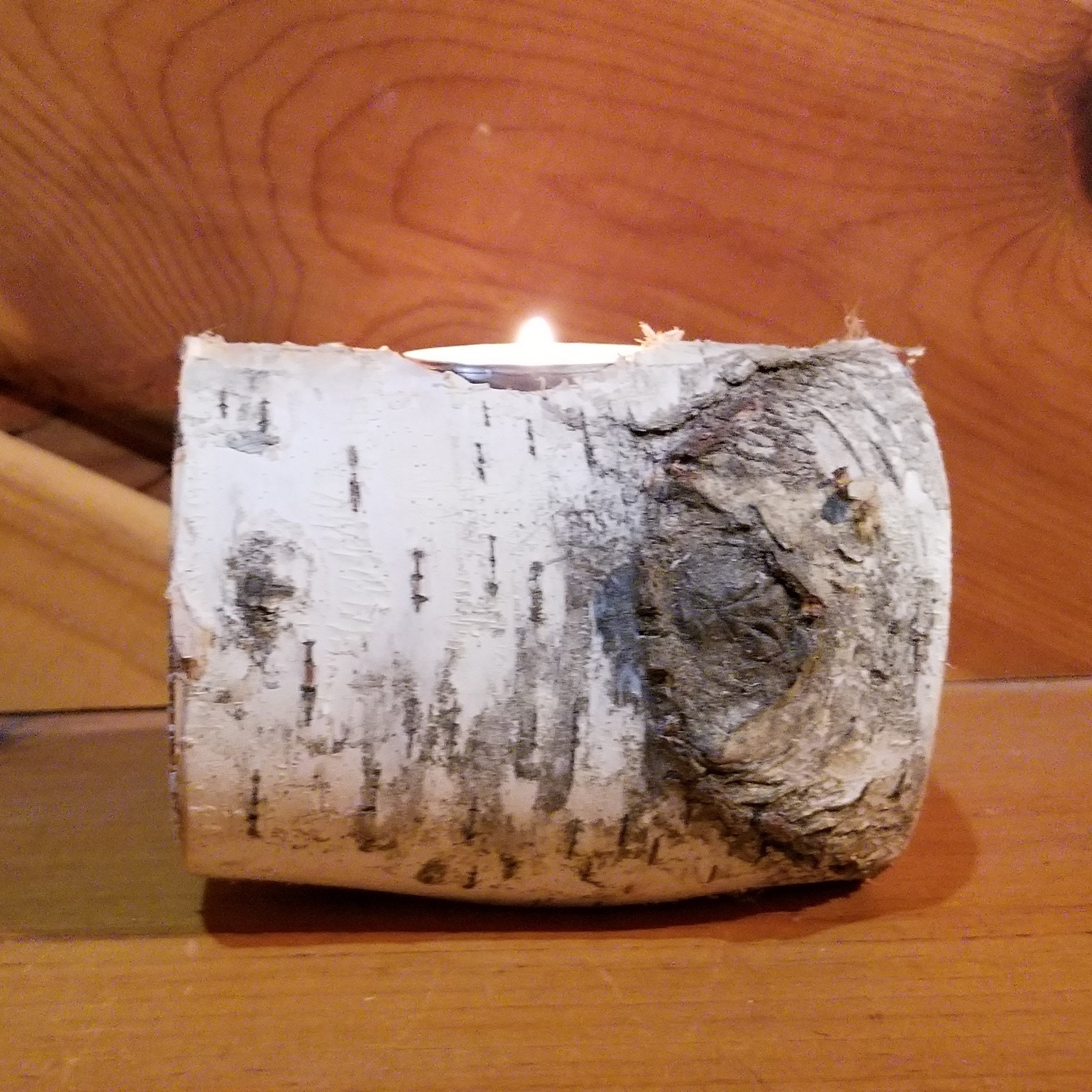 White Birch Log Tea Light Holder Candle Holder Rustic Candle Etsy
