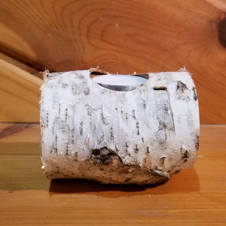 White Birch Log Tea Light Holder Candle Holder Rustic Candle Etsy