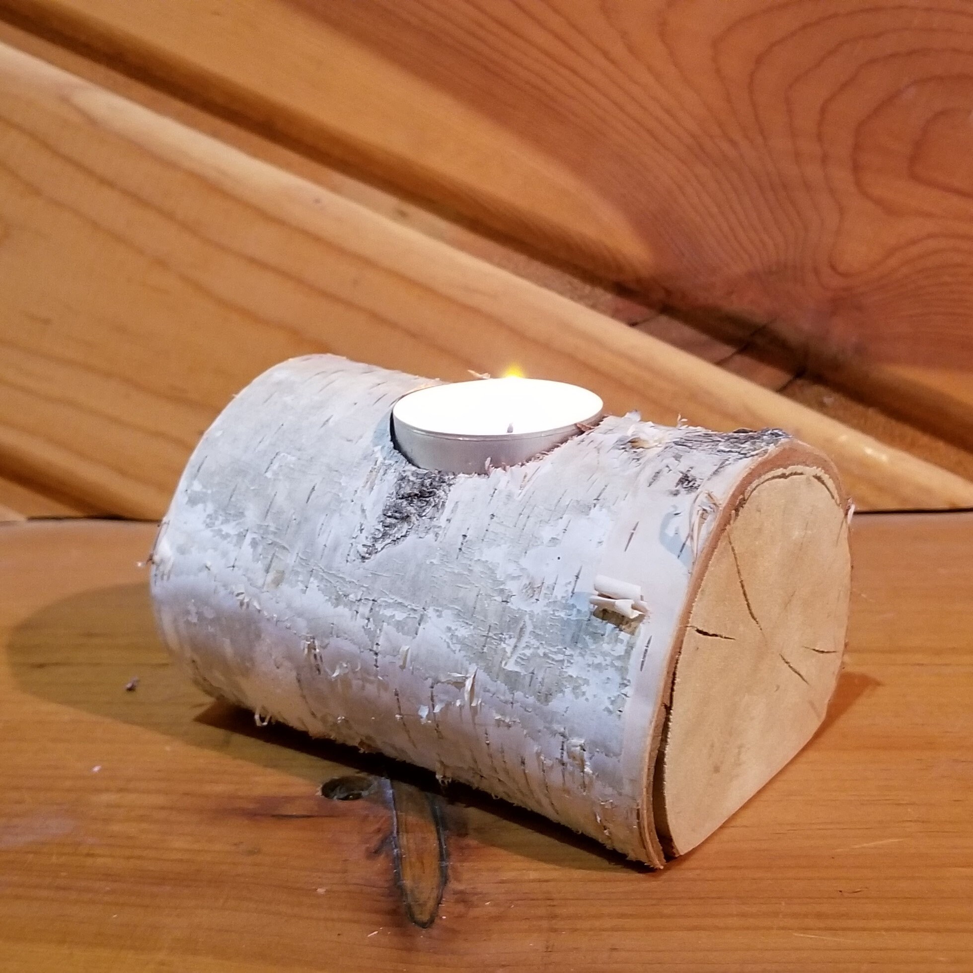 White Birch Log Tea Light Holder Candle Holder Rustic Candle Etsy