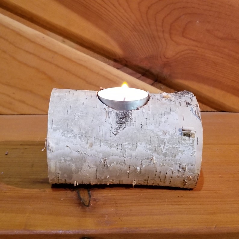 White Birch Log Tea Light Holder Candle Holder Rustic Candle Etsy