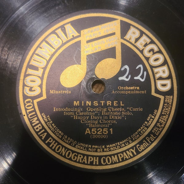 Vintage Record 78 RPM - Minstrel - Columbia Record - A5251 (80000)