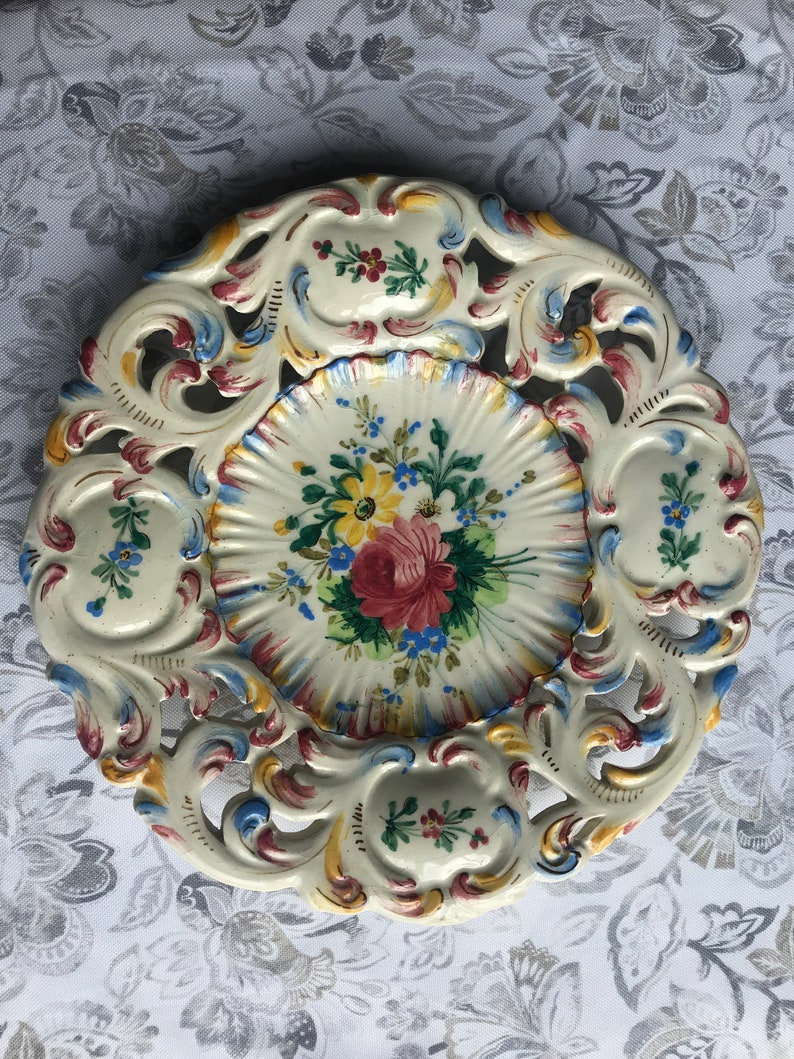 Beautiful Italian Hand Painted Floral Cake Plate