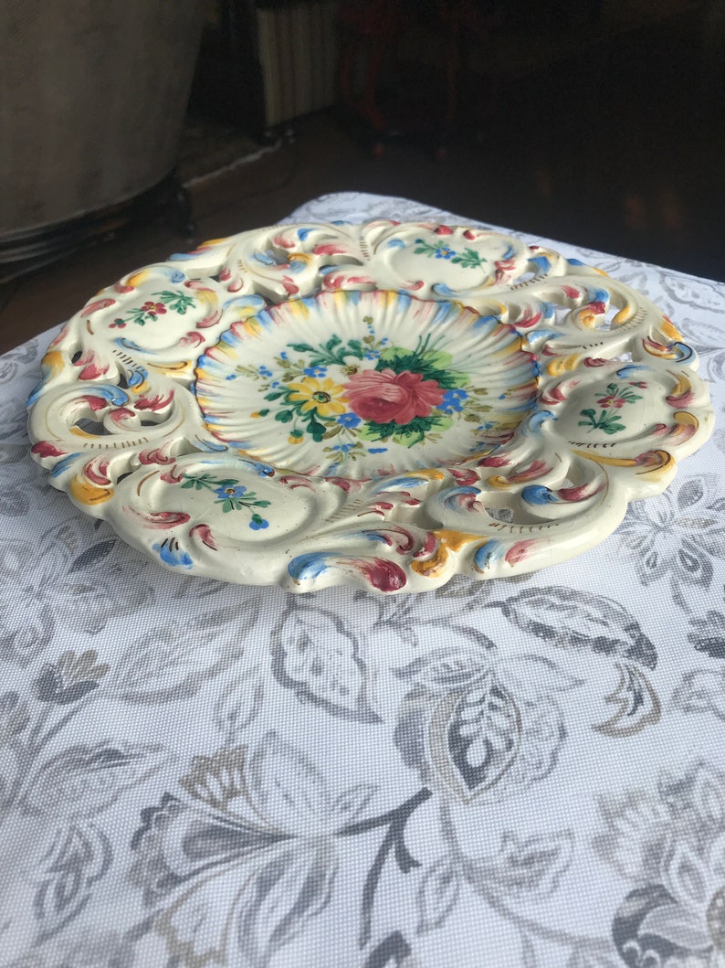 Beautiful Italian Hand Painted Floral Cake Plate