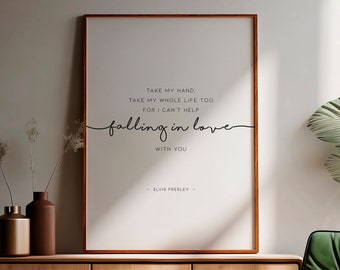 Elvis Presley Can’t Help Falling in Love Lyrics, Romantic Wall Art Digital Download