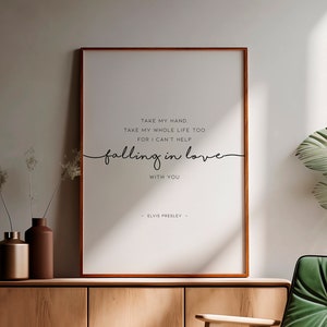 Elvis Presley 2nd anniversary gift, song lyrics print wedding gift, wedding décor Valentines day gift /01