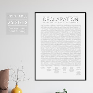 Declaration of Independence, printable US History text, History Classroom print /01