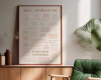 Daily Affirmations printable poster, Encouragement mantras wall art, Gratitude reminder print, Home office decor, Bathroom mirror print /01