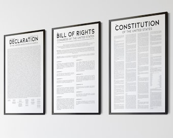 Fourth of July Printable Wall Art Patriotic Set of 3 Prints, Declaration of Independence US Constitution Bill of Rights Digital Download /01