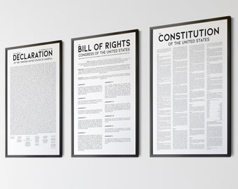 Fourth of July Printable Wall Art Patriotic Set of 3 Prints, Declaration of Independence US Constitution Bill of Rights Digital Download /01