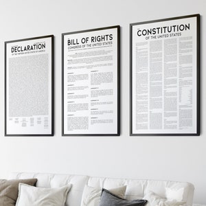 Conjunto de 3 impresiones de arte de pared imprimibles del 4 de julio, Declaración de Independencia, Constitución de EE. UU., Declaración de Derechos, descarga digital /01