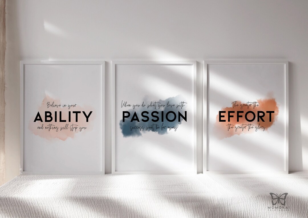 Motivational Confidence Quote Set of 3, Watercolor Office Wall Art ...