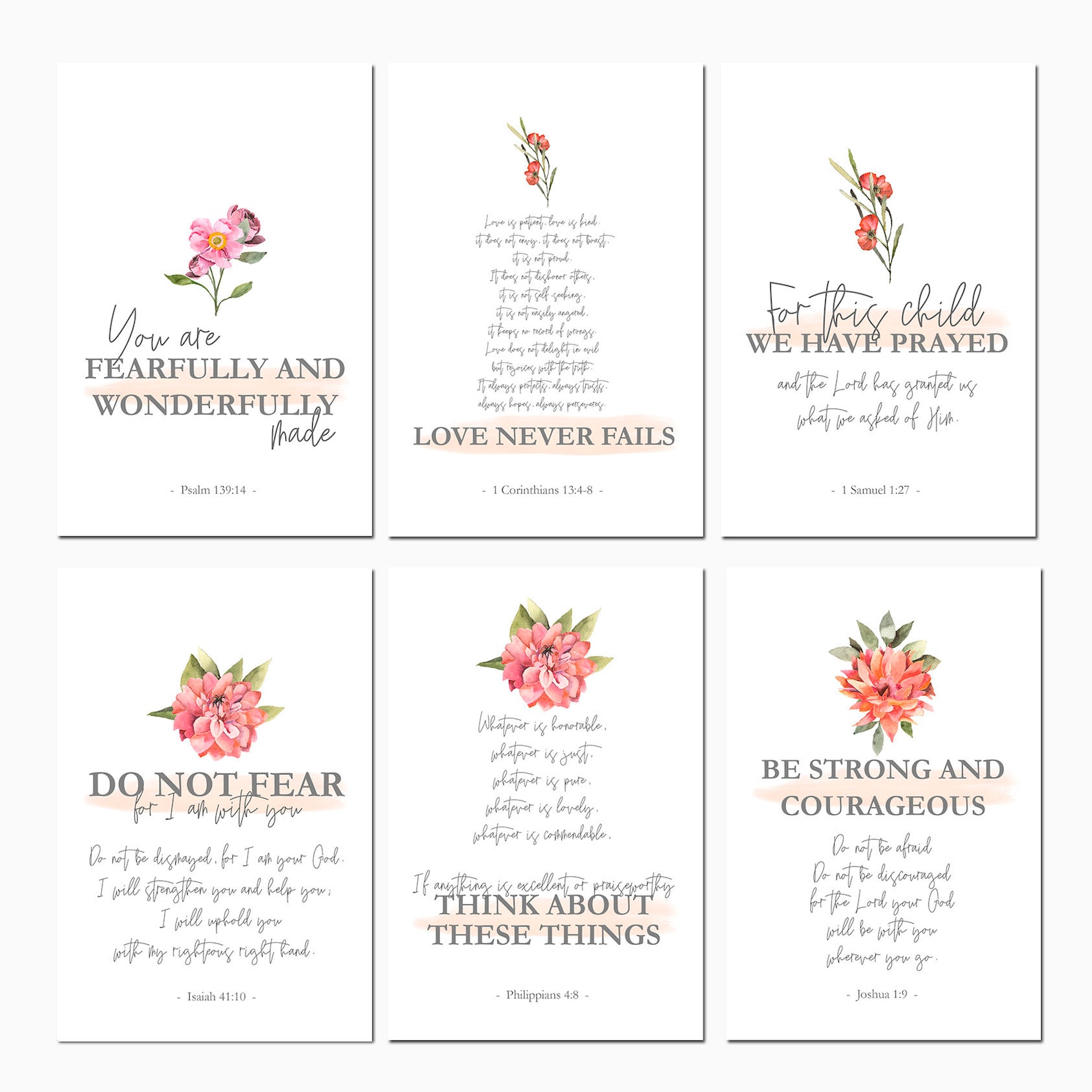 Bible Verses Printable Set Flowers Inspirational Scripture Etsy
