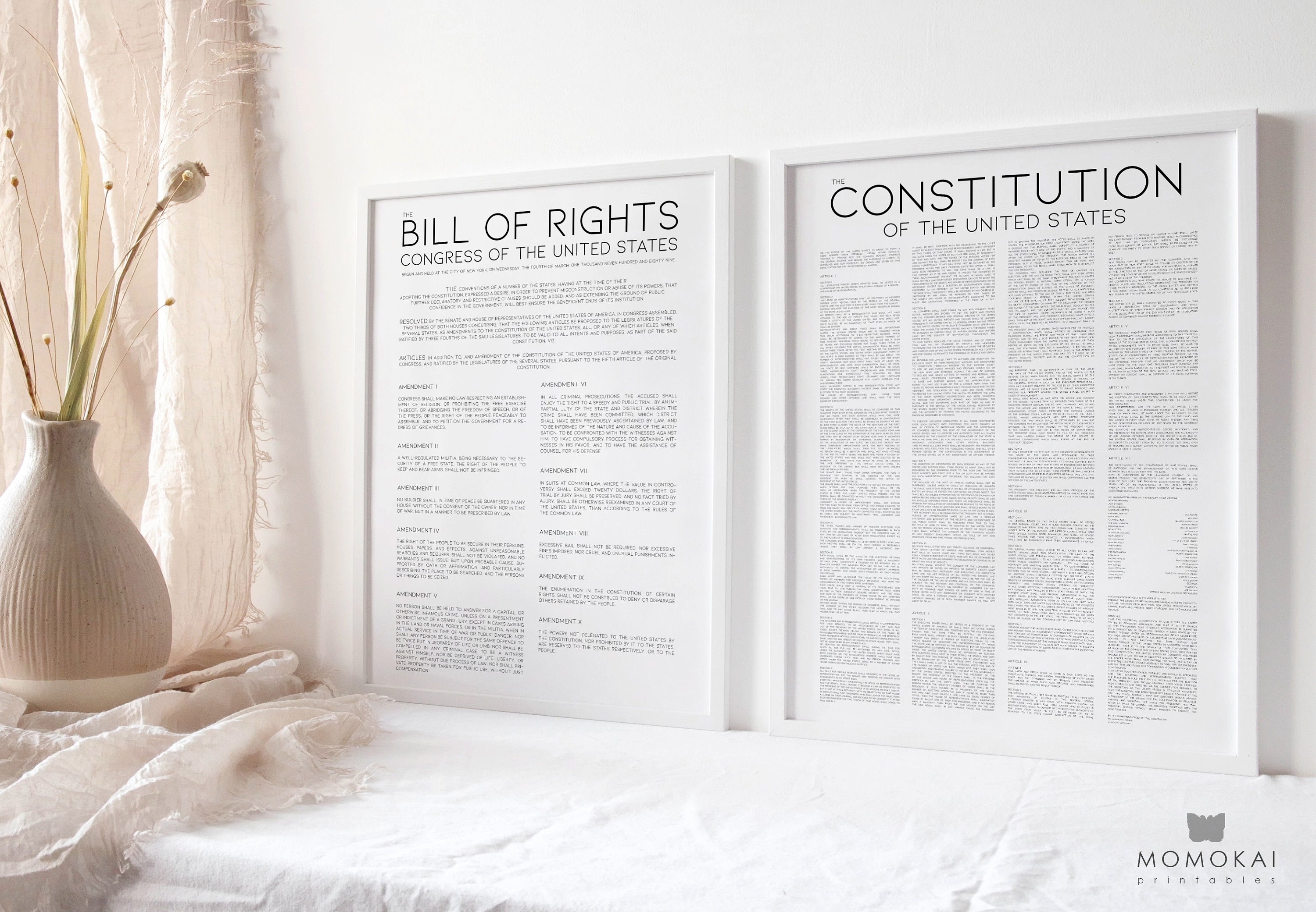 Patriotic Wall Art Set – 2 Prints, US Constitution & Bill of Rights ...