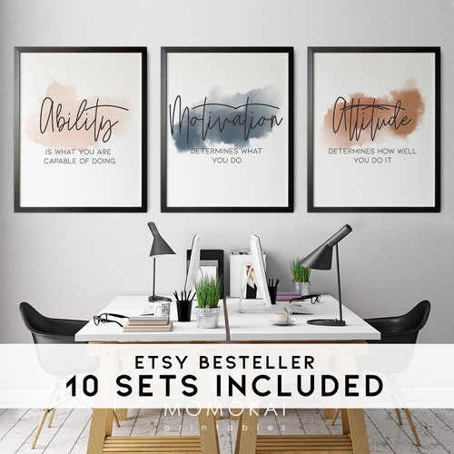Inspirational Workplace Art, Motivational Office Wall Art, Modern Home Office Decor, Office Wall Art Set, Success Printable Quotes /01