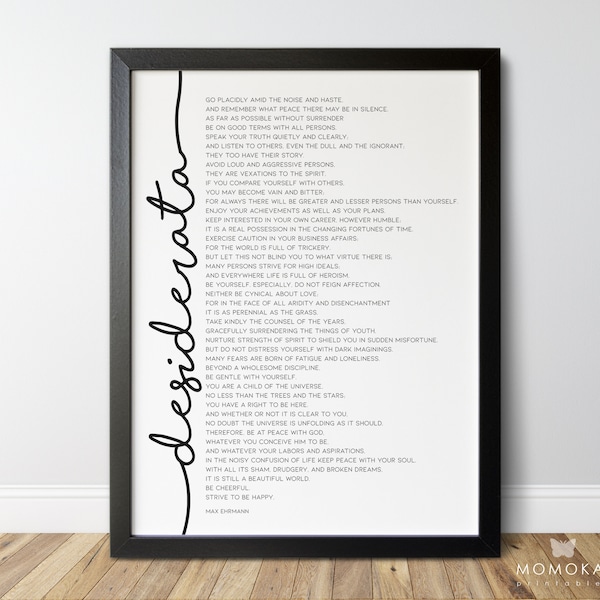 Desiderata poem print by Max Ehrmann, Literature Desiderata printable poem, Max Ehrmann Desiderata poster, Inspirational home office art /01